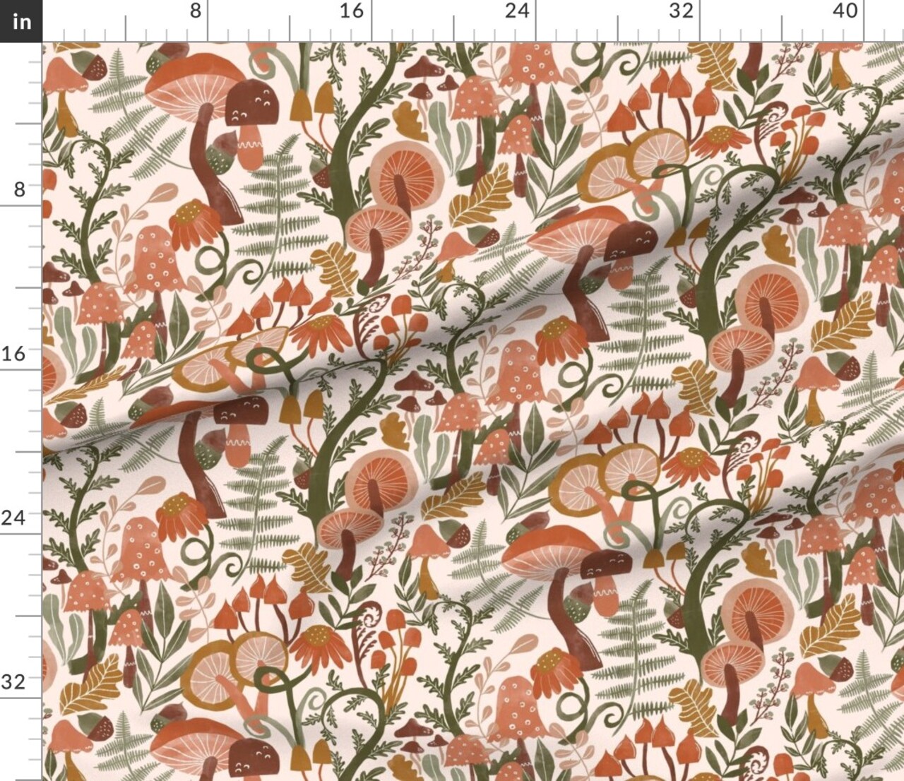 Woodland Neutral Nursery Earth Tones Mushrooms Toadstools Terracotta Custom Printed Fabric by Spoonflower Various Fabrics by the Yard or Fat Quarter